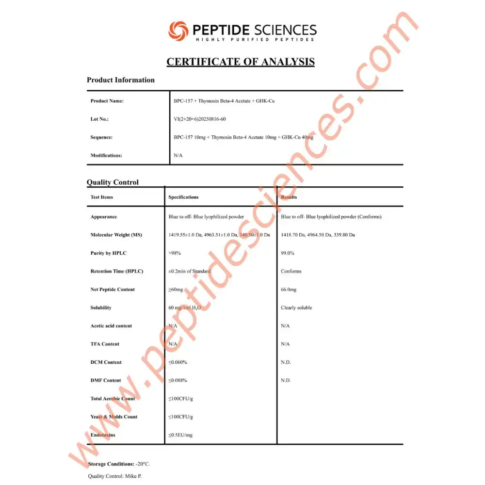 BPC-157, TB-500, GHK-Cu (Glow Blend) 60mg - Peptide Sciences