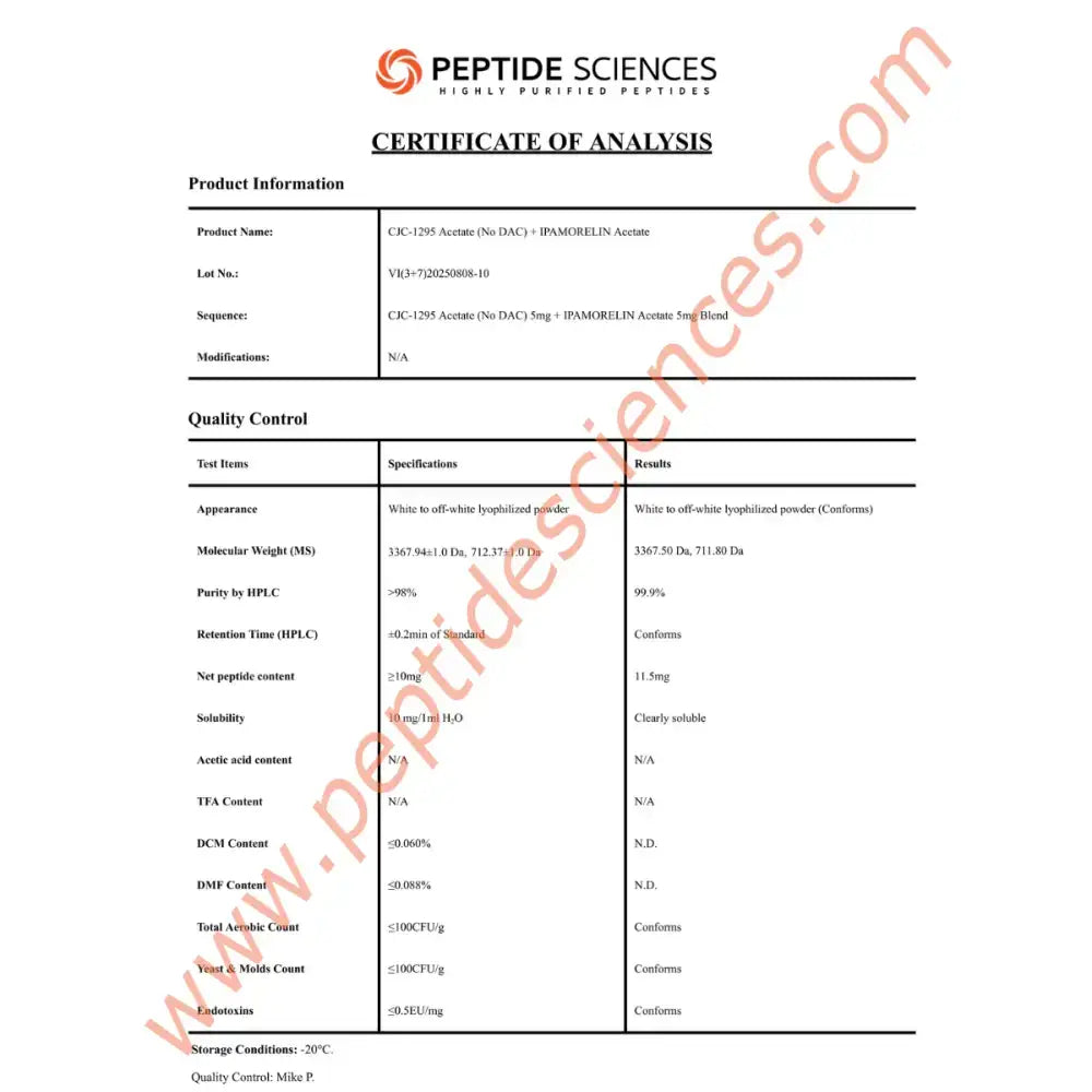CJC-1295 (no DAC), Ipamorelin 10mg (Blend) - Peptide Sciences