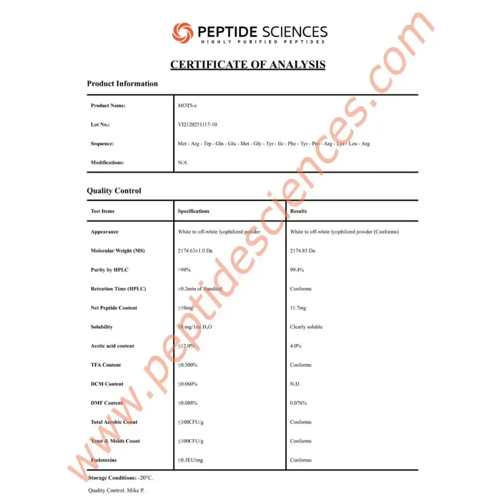MOTS-c 10mg - Peptide Sciences